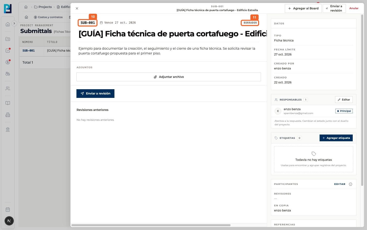 Product screenshot: Create a technical submittal