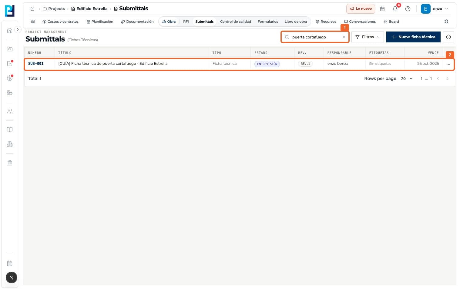 Step 1: Search Submittals by number or title.