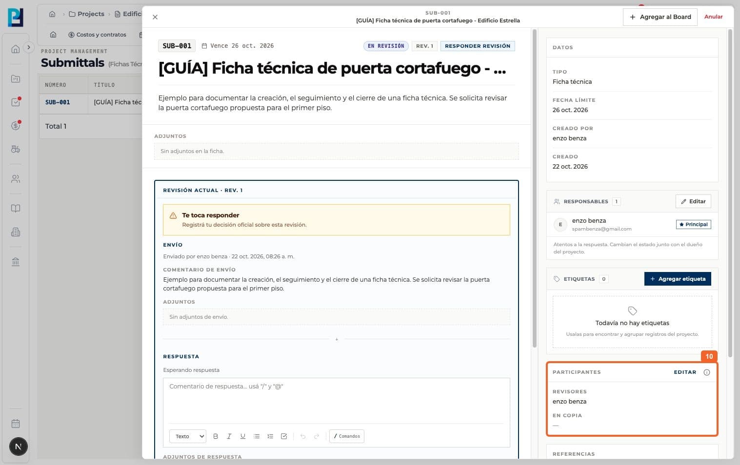 Step 10: Under Participants, review reviewers and copied members.