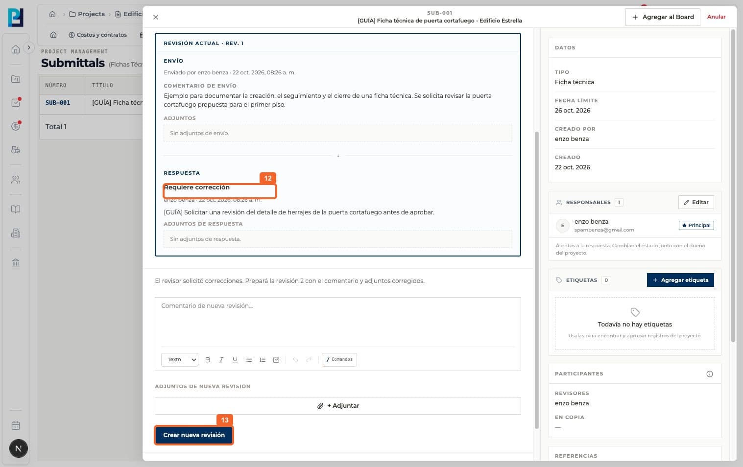 Step 12: Verify the revision response says Correction required; this does not finish the process.