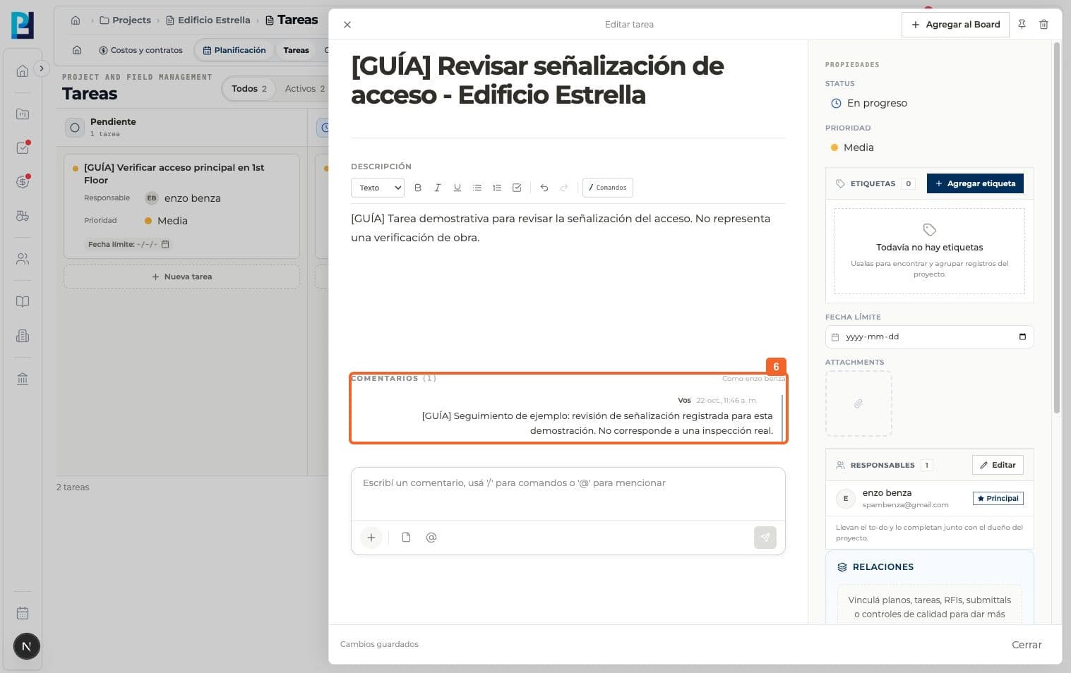 Captura de producto: Seguir una tarea To-do